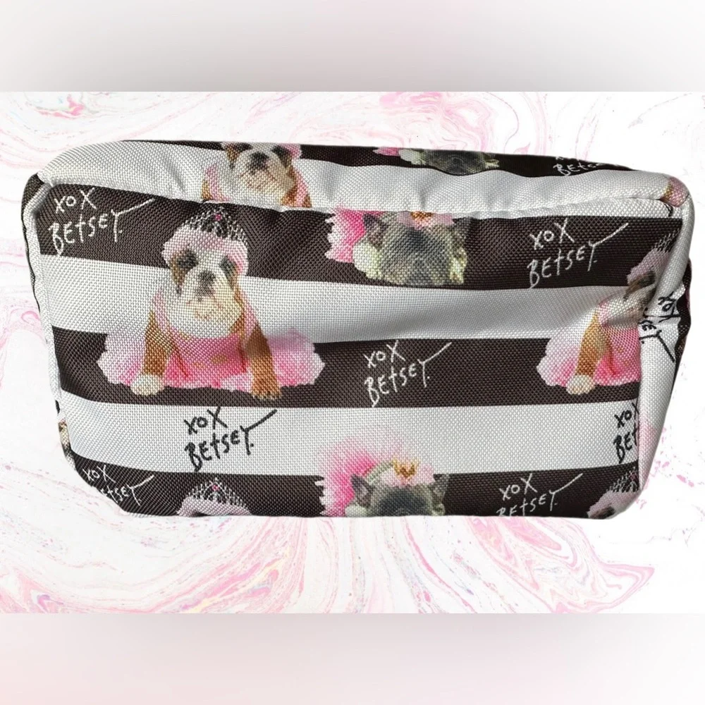 Betsey Johnson Insulated Lunch Tote- B&W Stripes with Pink Princess Bulldog NWOT - Picture 7 of 8